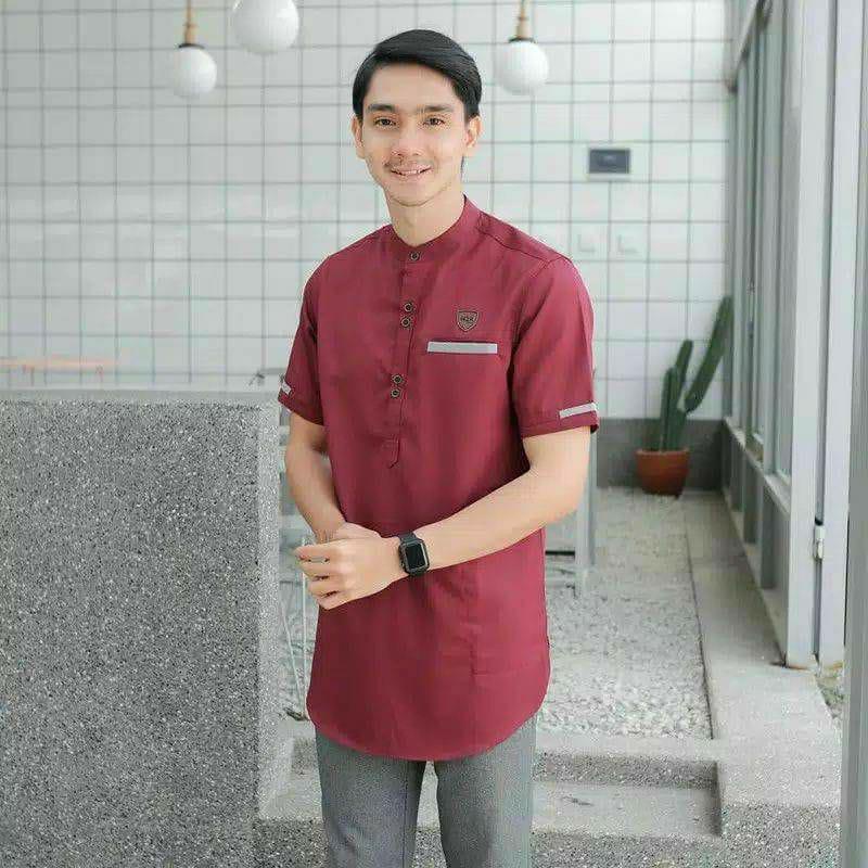 Baju Muslim Koko Kurta Pria Dewasa Polos Lengan Pendek Katun Adem Premium Terbaru