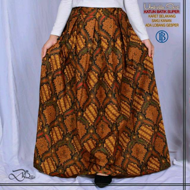 REALPICT- Rok Batik Sogan Seling Rok Batik Lebar Skirt Batik Seragam Rok Batik Modern