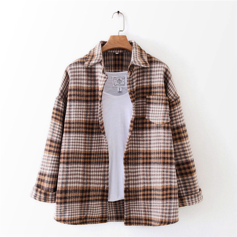 Wanita Kemeja kotak kotak/Blouse korean style/oversize kemeja flanel