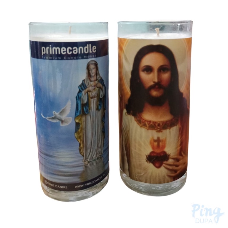 Lilin Gelas Kebaktian Gereja Gambar Bunda Maria Candle Rohani Glass Nyala 24 Jam