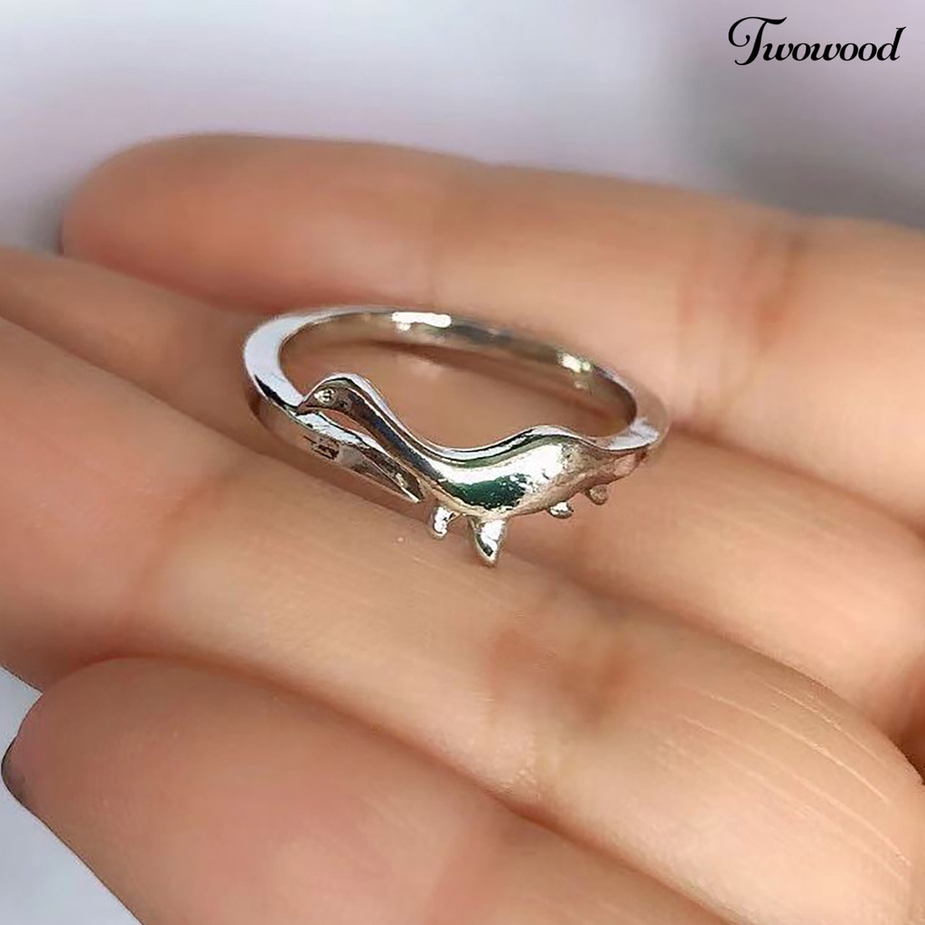 Twowood Dinosaur Ring Adjustable Skin-friendly Open Finger Lead-free Ring Cute Metal Ring for Girl