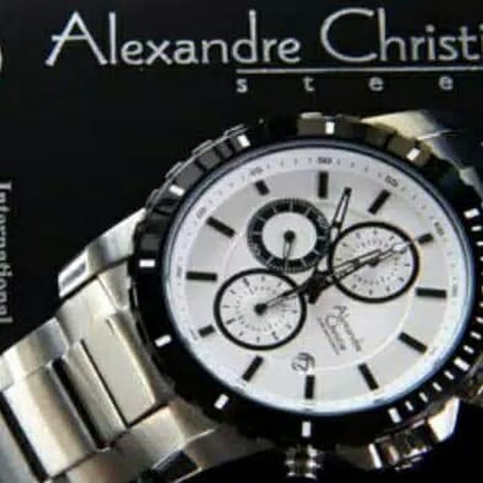 jam pria alexander christie 6141 black gold chronograph original -