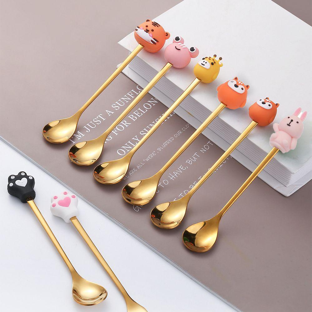 SOLIGHTER Gold Stainless Steel Forks Teaspoon Fruit Animal Shape Coffee Stirring Spoons Gift Ice Cream Cutlery Dessert Tableware Creative Dinnerware Cartoon Astronauts