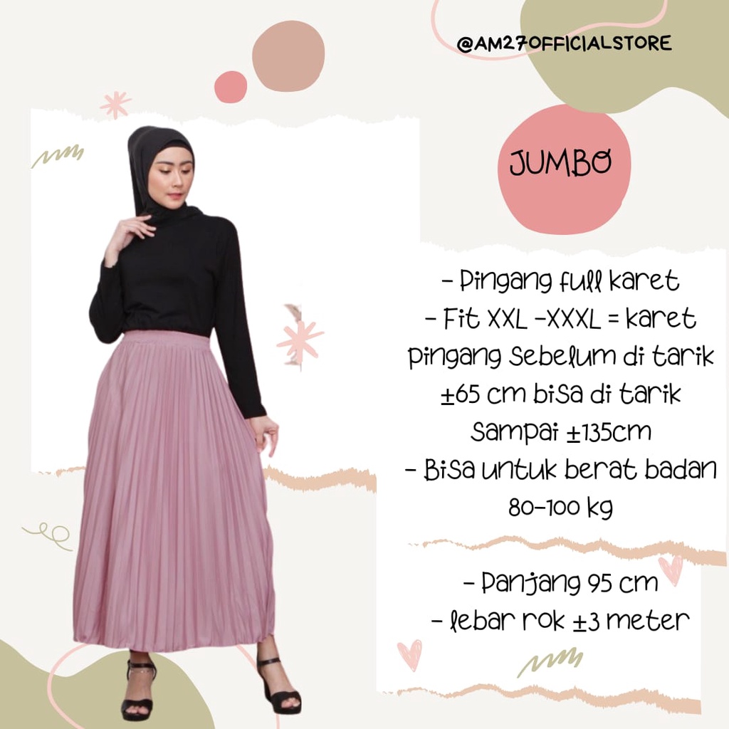 AM27 ROK PLISKET PREMIUM REMAJA DEWASA + JUMBO 110kg / ROK POLOS PAYUNG Pleated Skirt