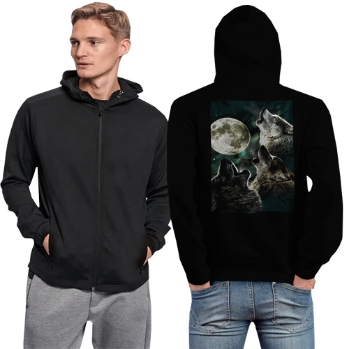 Jaket Hoodie Wolf Full Moon Hoodie Ritsleting Hoodie Casual Unisex New Hoodie Zipper Bahan Katun bar