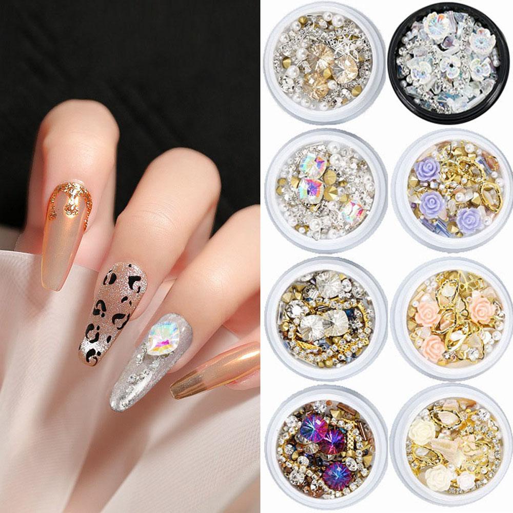 AUGUSTINA Agustina DIY Dekorasi Kuku Pesona Paduan Nail Patch Nail Sequin Campuran Rivet Mutiara Kristal Perhiasan