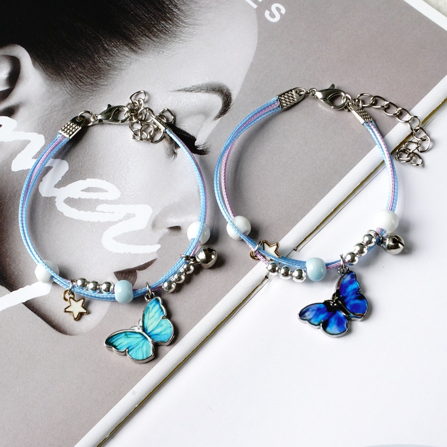 Korean Butterfly Star Pendant Bracelet Retro Adjustable Braided Bracelets Ceramics Beads Jewelry Women Accessories