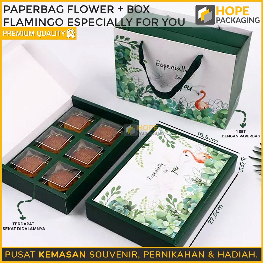 Paperbag Plus  Cake Box  Plus Sekat Kue Motif Flamingo