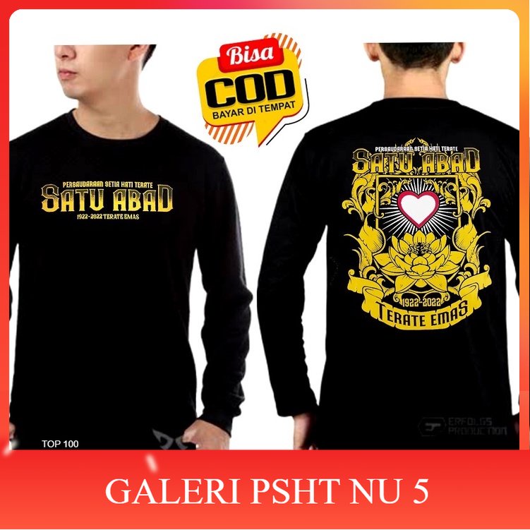 Atribut PSHT- BAJU KAOS PSHT SH TERATE LENGAN PANJANG SATU ABAD TERATE EMAS DISTRO KEREN SIMPEL MURA