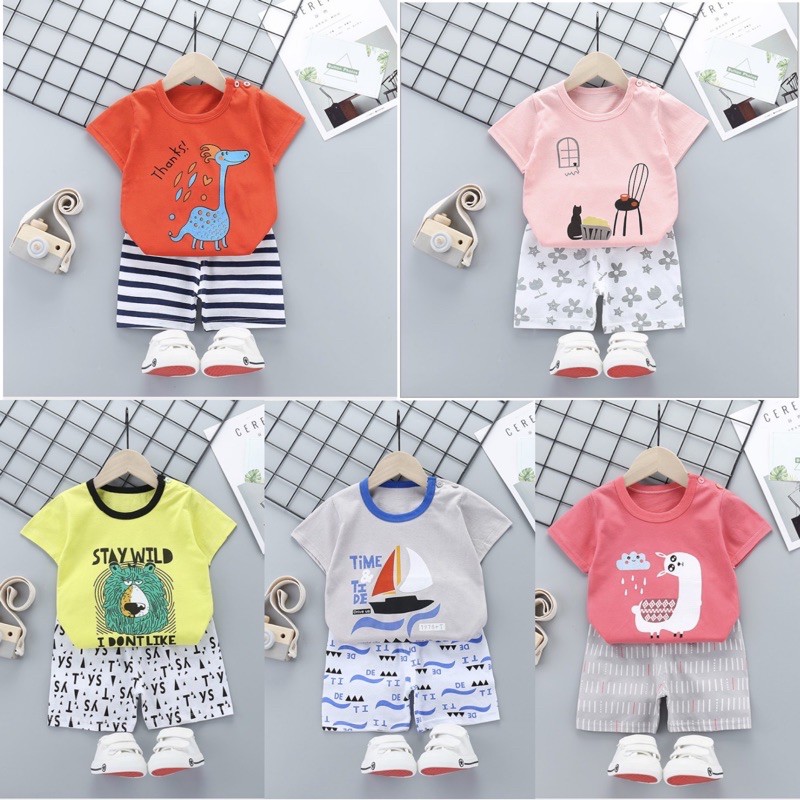 Setelan Pendek Anak Import Bahan Katun Adem 3m-4th