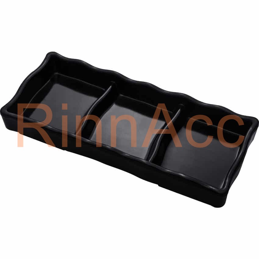 Piring Tempat Bumbu Melamine Sekat 3 Shabu Sushi Jepang / Korean BBQ / Piring Saji Sambal Buah Saos Dish Food / Hitam Glori Melamin