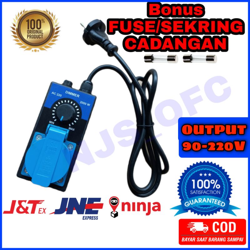 (BARU) DIMMER 2000W + FUSE/SEKRING (OUT 90-220) pengatur kecepatan gerinda bor kipas angin dinamo peredup bohlam