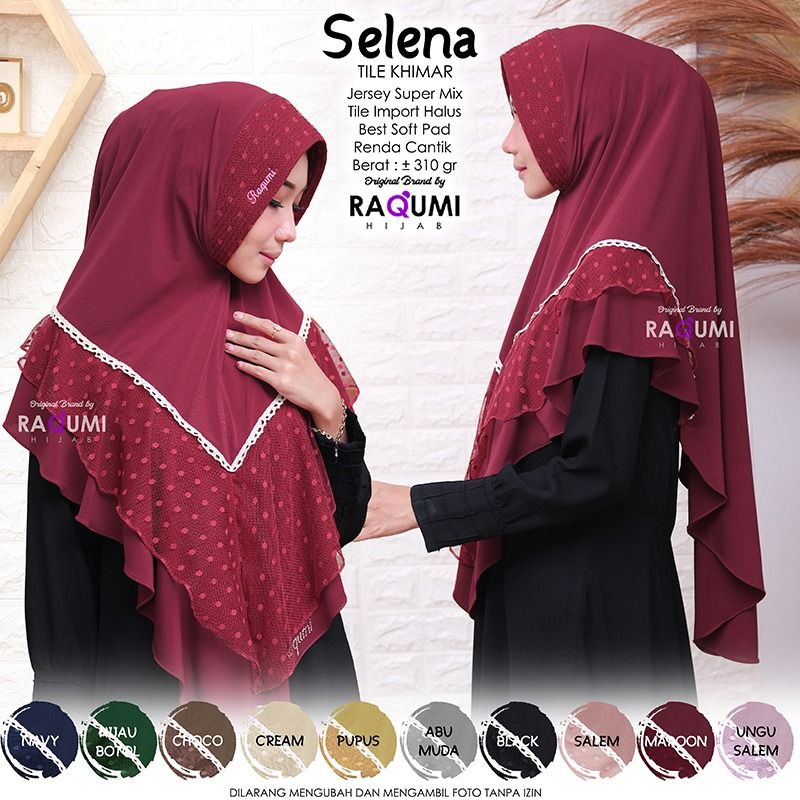 SELENA ORIGINAL RAQUMI HIJAB | Jilbab Kondangan Raqumi | Khimar Maroon | Khimar Kondangan