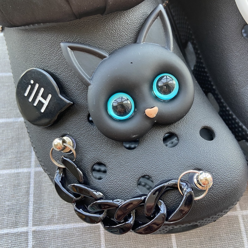 ✨shinyDIY✨Crocs jibbitz: aksesori cantik untuk sepatumu❤️Crocs 6 Pcs Aksesoris Kancing Rantai Ganda Warna Hitam Putih Untuk Sepatu Wanita#Sepatu Sneakers Wanita Model Lace-Up Warna Hitam + Putih