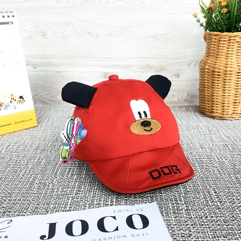 Jocoproduction - Topi Fashon Baby Hat Doggie Cute Anak Bayi Laki-laki & Perempuan Unisex Bordir-PET Dog - Merah