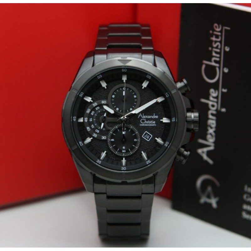 ORIGINAL GARANSI RESMI JAM TANGAN PRIA ALEXANDRE CHRISTIE FULL BLACK RANTAI STAINLESS STEEL COWOK AR