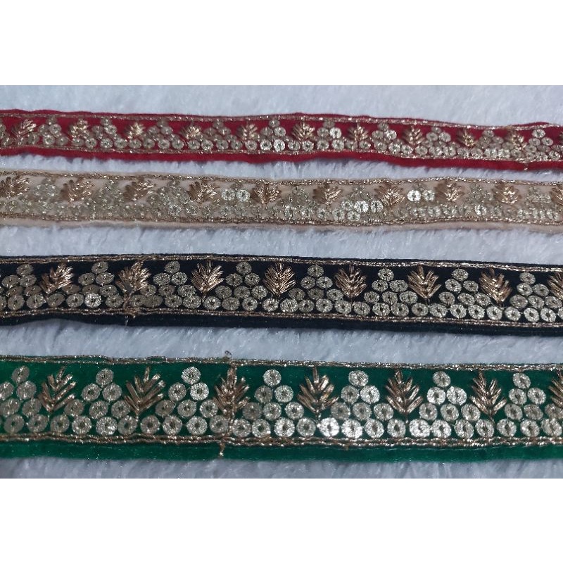 renda india velvet bordir daun payet