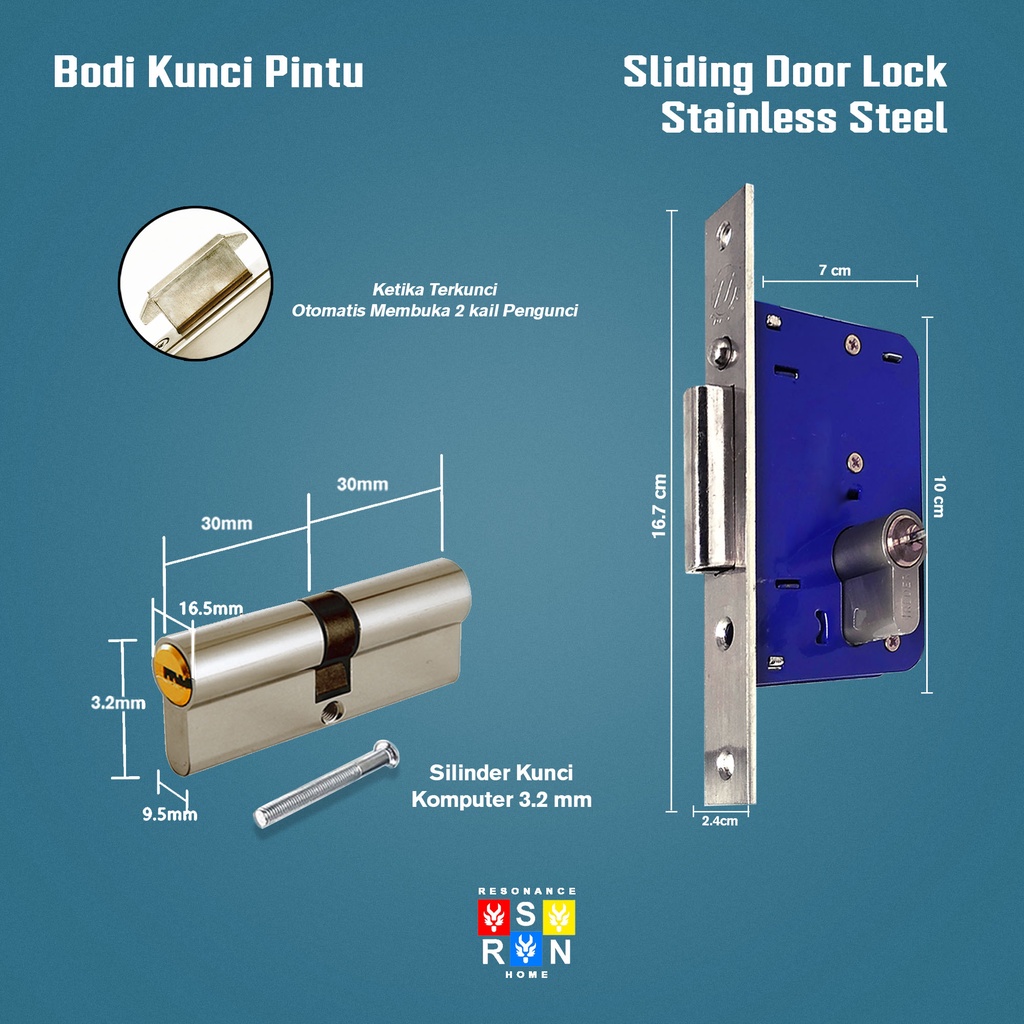 Body Kunci Pintu Geser / Sliding Door Lock Resonance Home