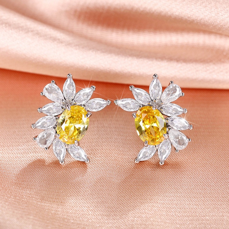 Anting Stud Cubic Zirconia Bling Warna Putih Kuning Untuk Wanita