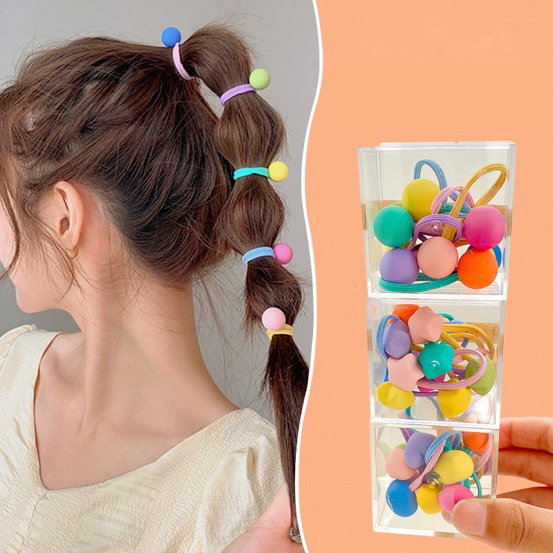 10pcs / Set Ikat Rambut Karet Elastis Motif Kartun Gaya Korea Untuk Anak Perempuan