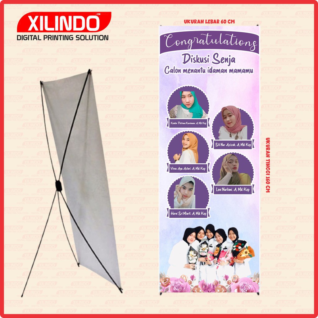 PAKET STAND BANNER XBANNER ACARA WISUDA KELULUSAN MOTIF WARNA UNGU