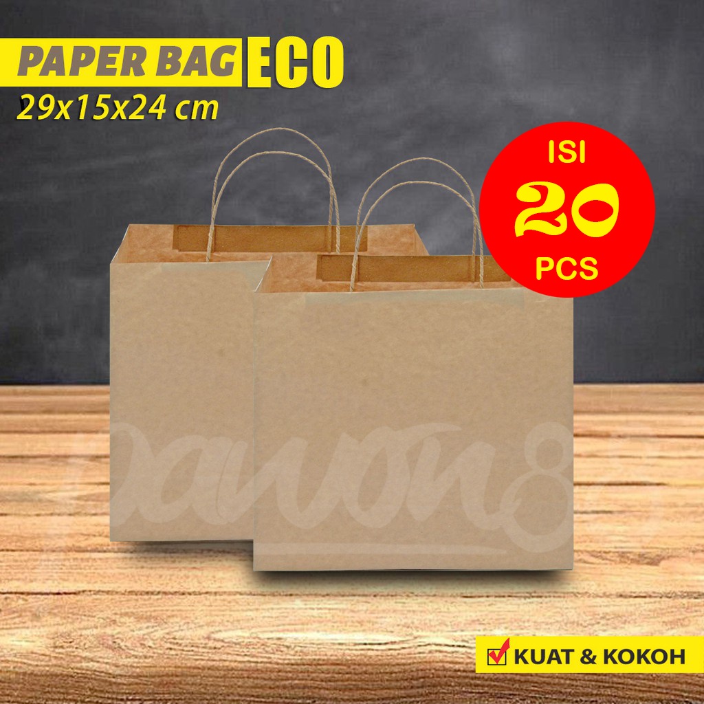 

Paper Bag Polos - Paper Bag Tali Kertas | 29x15x24 cm - COKLAT -( 20 Pcs )
