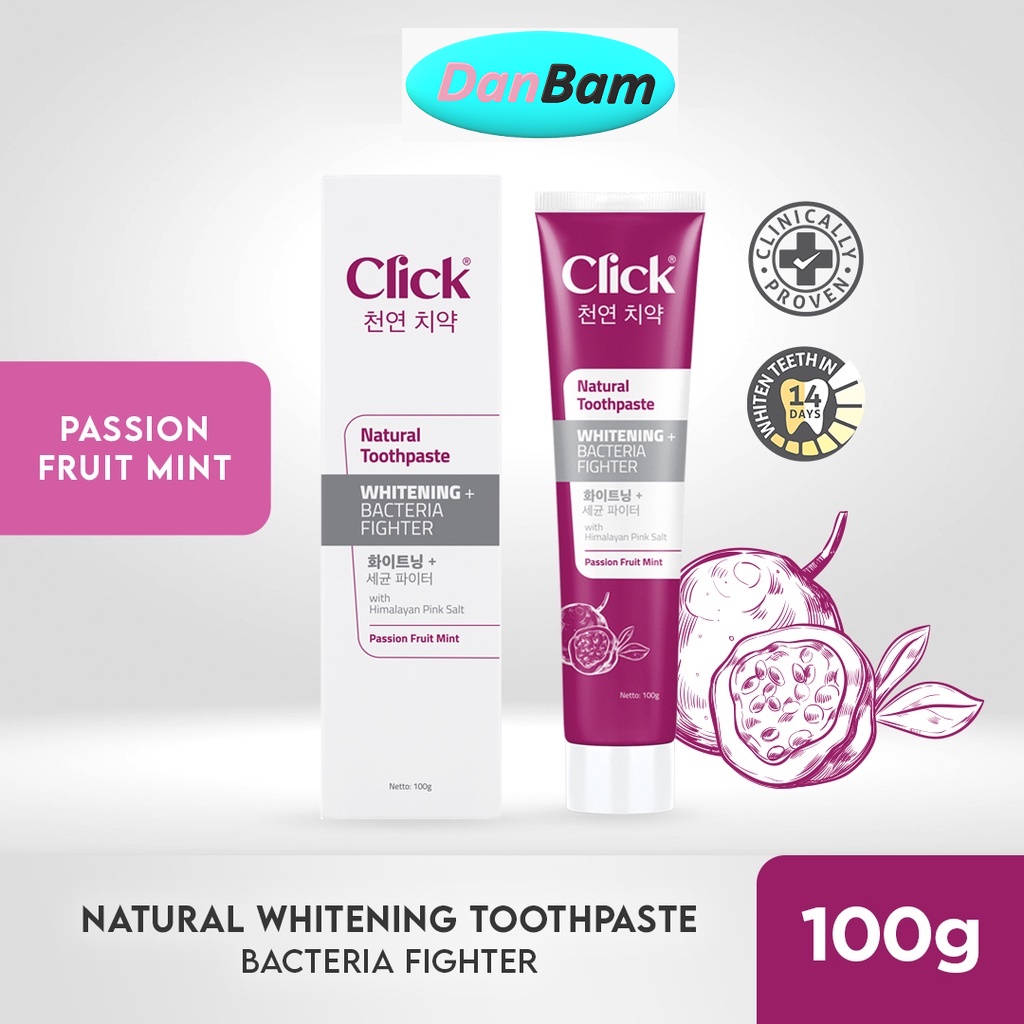 Click Natural Toothpaste Whitening + Bacteria Fighter Pasta Gigi Korea Passion Fruit Mint