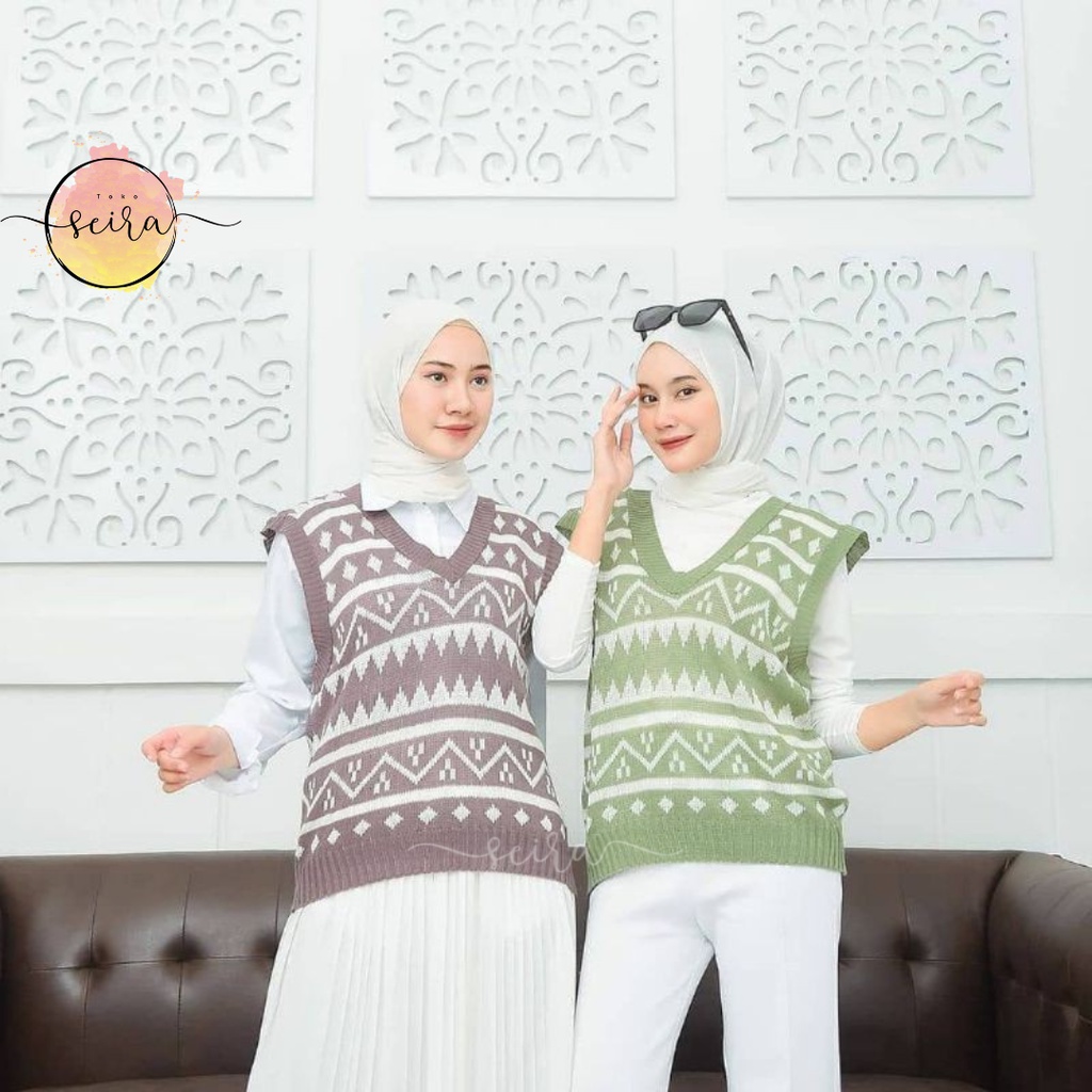 [BISA COD] Monaco Vest / Rompi Motif Etnik Tribal / Rompi Rajut Wanita / Rompi Korea