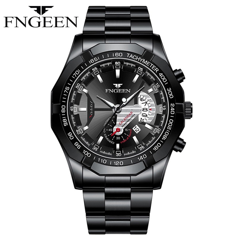 FNGEEN S001 Jam Tangan Pria Luxury Stainless Steel Quartz Original Tahan Air Watch + Kotak Gratis