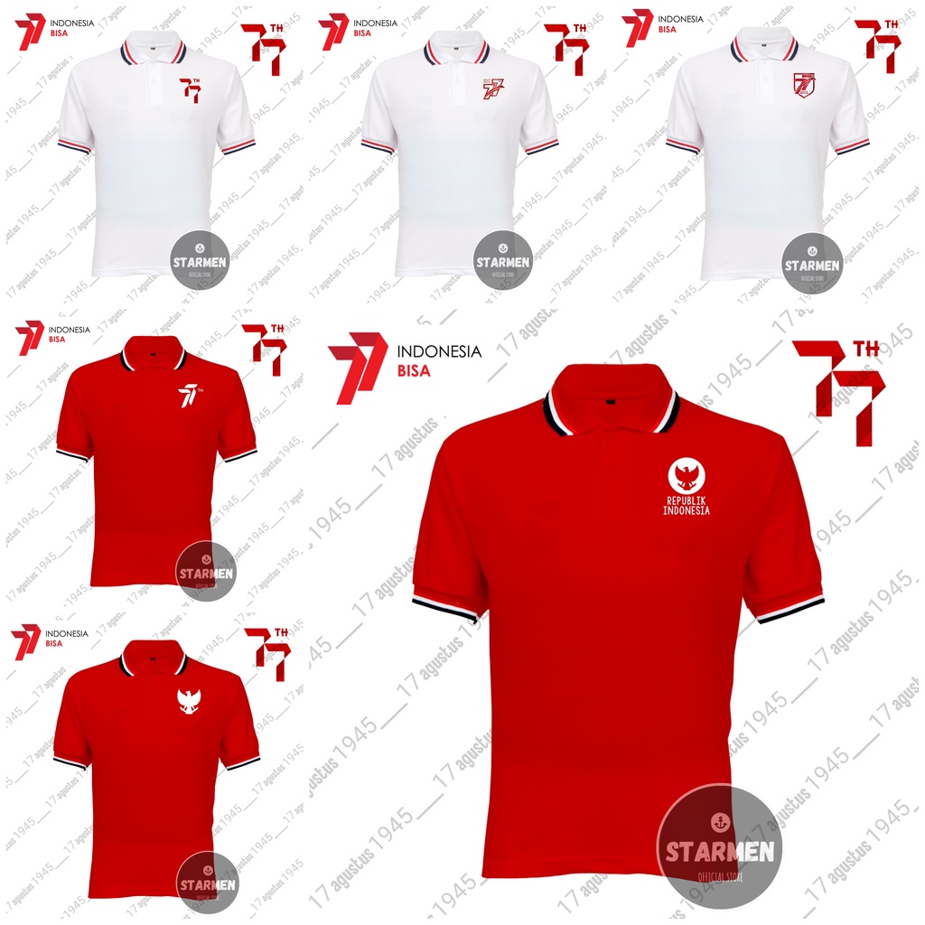 Kaos tshirt polo polos 17 agustus 1945 / 6 motis / sablon polyflex / kaos kerah