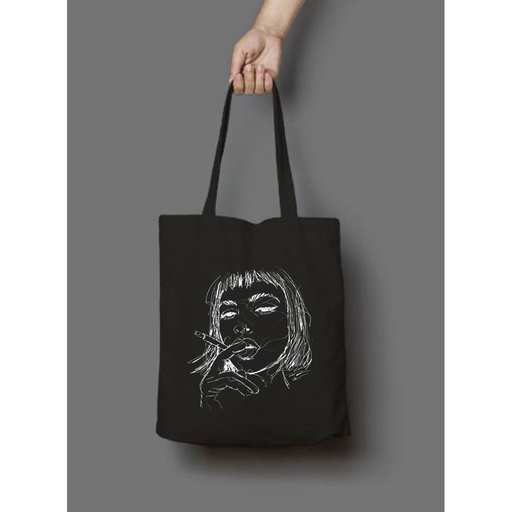 SPESIAL PROMO 10.10 - TOTEBAG BERBAHAN SEMI KANVAS [MUAT LAPTOP] RESLETING SMOKING | TOTEBAG HITAM | TOTEBAG SEMI KANVAS | TOTEBAG WANITA/PRIA | TOTEBAG BESAR | TOTEBAG MUAT LAPTOP UKURAN 33x38 CM