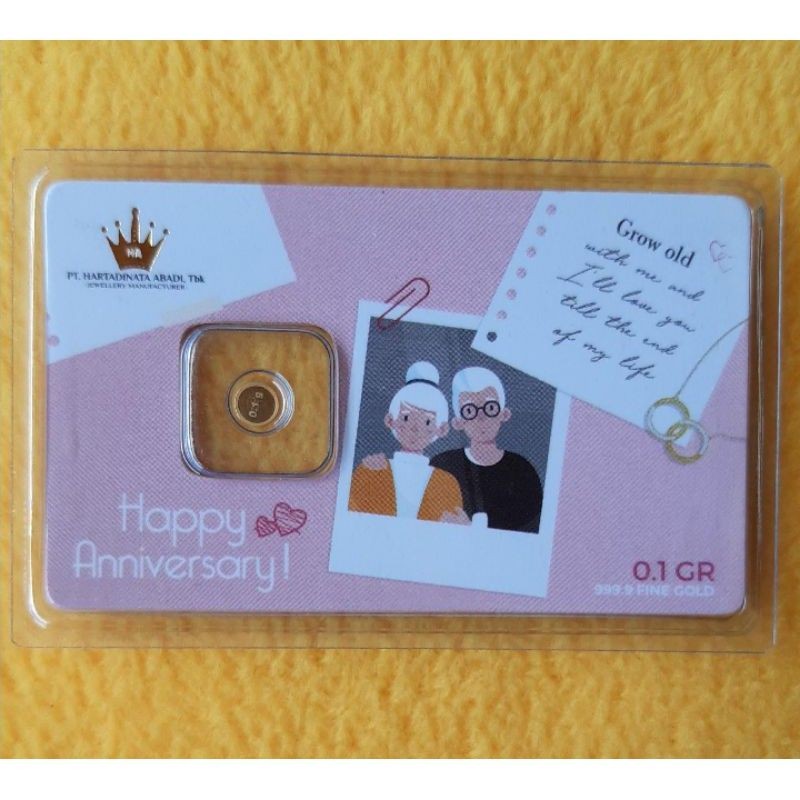 EMAS MINI LOGAM MULIA 0.1 Gr/LM GIFT SERIES happy anniversary grow old 0.1 gr