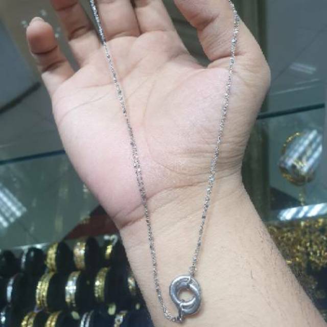 Kalung emas putih koye jedar berliontin bulat dua