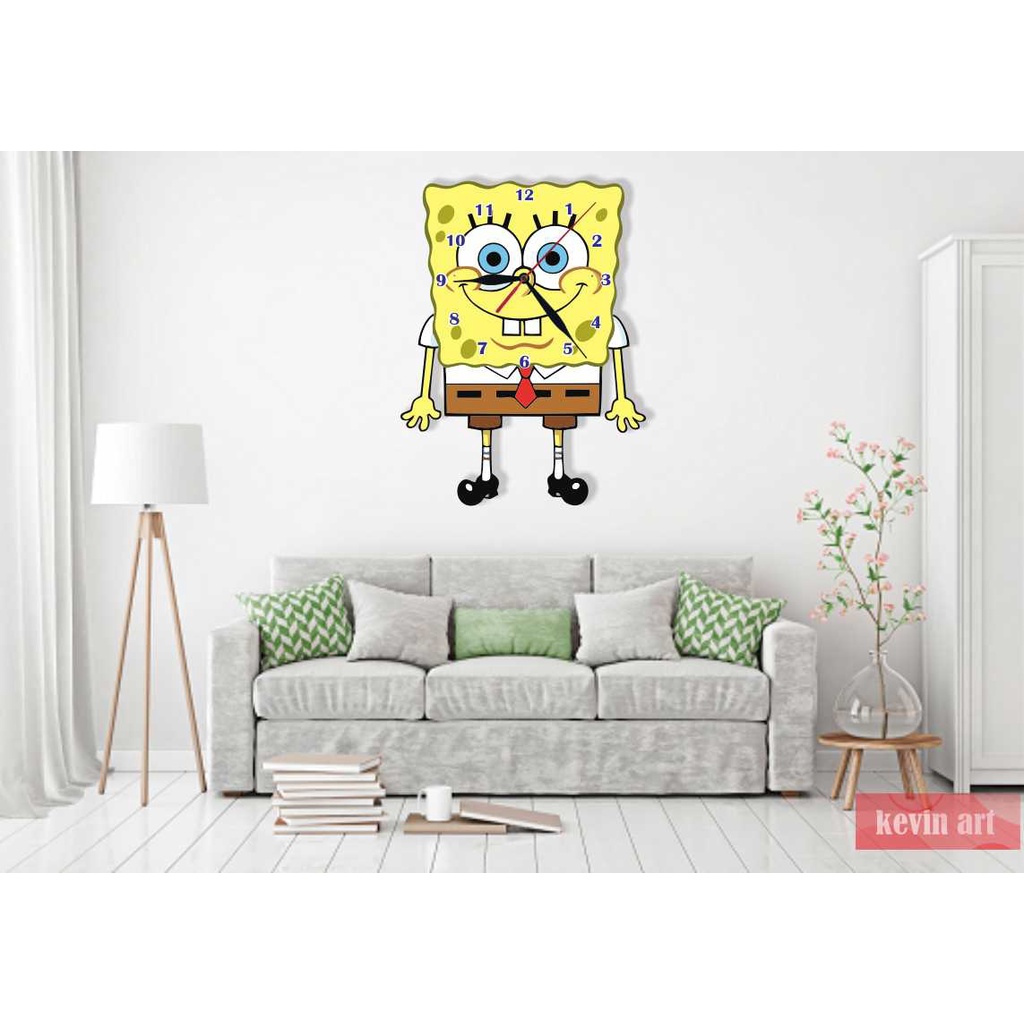 DEKORASI DINDING AESTHETIC JAM DINDING KARAKTER SPONGEBOB UNIK DAN KEREN FURNITURE KAMAR BESAR MURAH