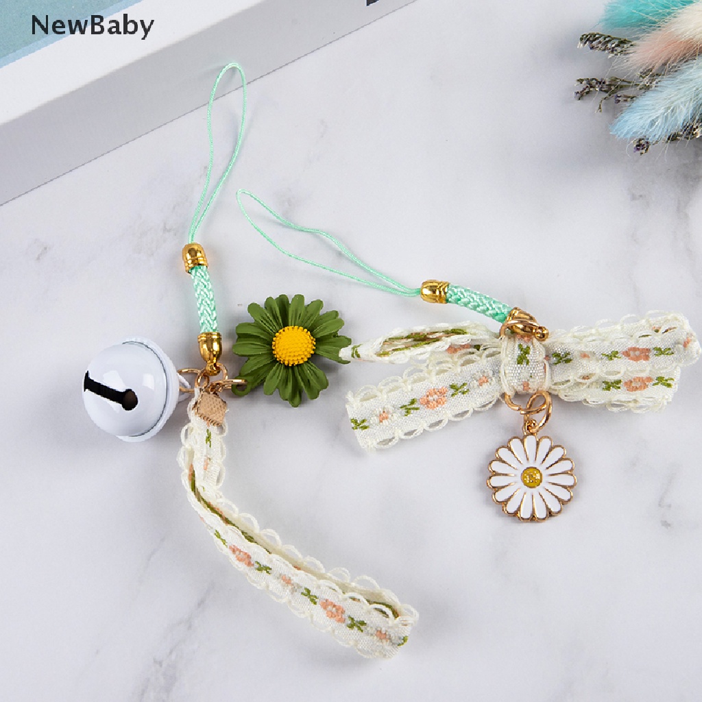 NewBaby Korean Flower Keychain Lanyard Ribbon Daisy Pendant Key Chain Keyring Bag Charms ID