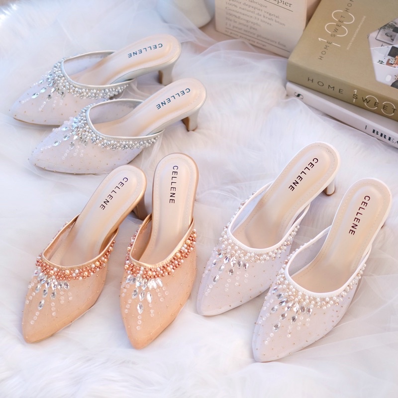 CELLENE Primrose Beads Heels (3warna) / wedding shoes 7cm payet