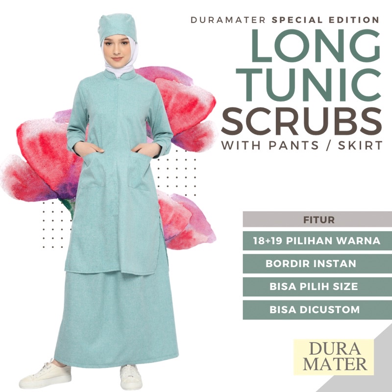 Long Tunic Scrubs Baju OKA Syari Muslimah Baju Jaga dan Jas Dokter Wanita Lengan Panjang Bahan Serat