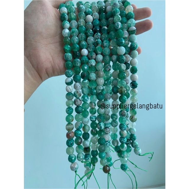 bahan CUTTING GREEN WHITE PERSIAN JADE 10mm batu import putih hijau