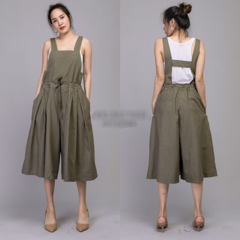 olive green overall jumpsuit dress rok celana import bkkmj open back