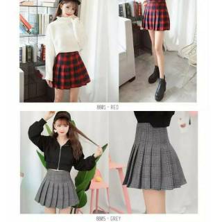 Rok Mekar Mini kotak kotak dng celana  Flare skirt plaid  