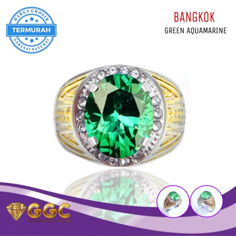 Cincin Batu Green Aquamarine Bangkok Original