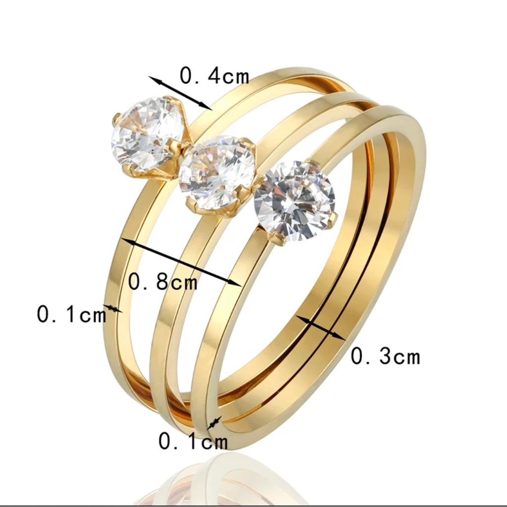 Cincin Titanium Model 3 Ring 3 Diamonds Artifisial