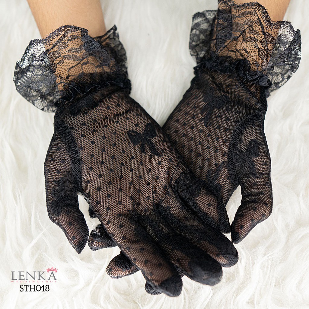 [SIAP KIRIM] BRIDAL GLOVES AKSESORIS PENGANTIN SARUNG TANGAN PESTA HITAM STH018