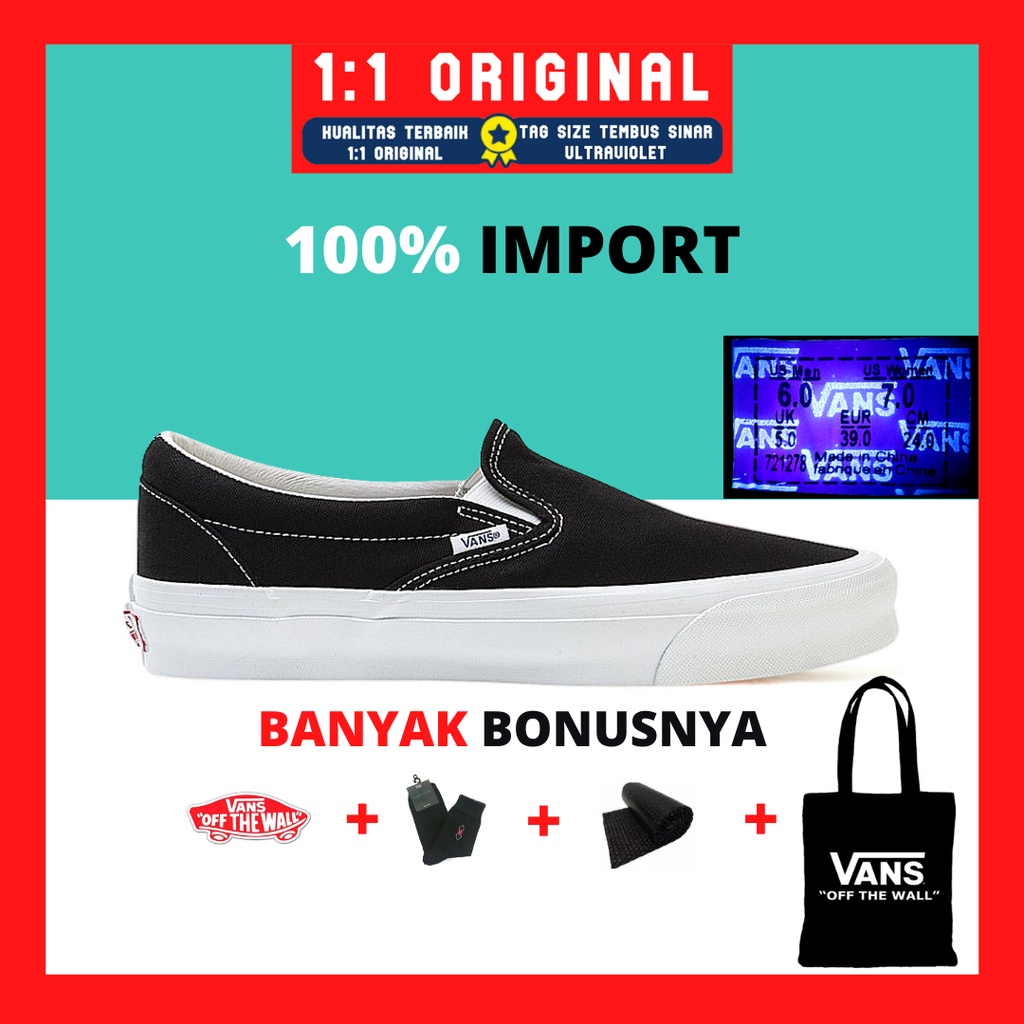 Sepatu Slip on Black White Classic / Sneakers Slip On Hitam Putih