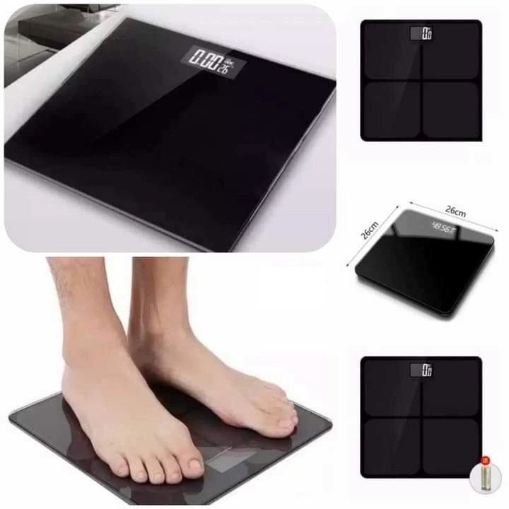 Timbangan Badan Digital Full Black Kaca Ukuran 26x26cm Weight 180kg Electronic Body Personal Scale