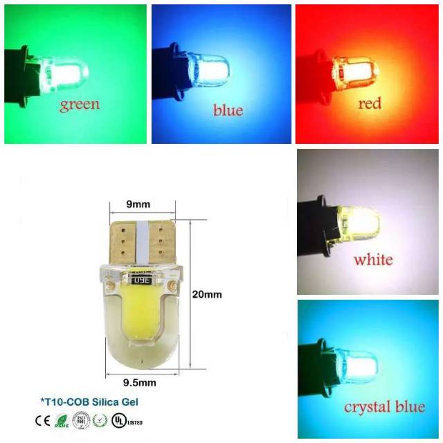 Lampu LED tancap T10 W5W COB jelly / kaca akrilik Seukuran Bolam T10 Standart untuk Plat Nomor, Plaf
