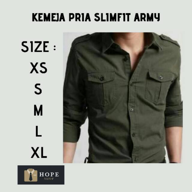 KEMEJA PAKAIAN PRIA SLIMFIT HIJAU ARMY