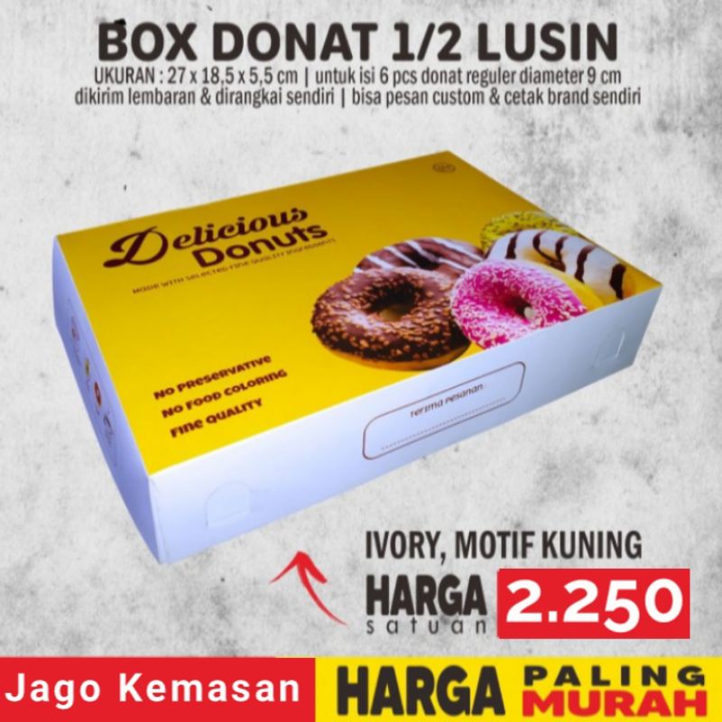 DUS DONAT, BOX DONAT SETENGAH LUSINuntuk kemasan isi 6 donat diameter 9 cm