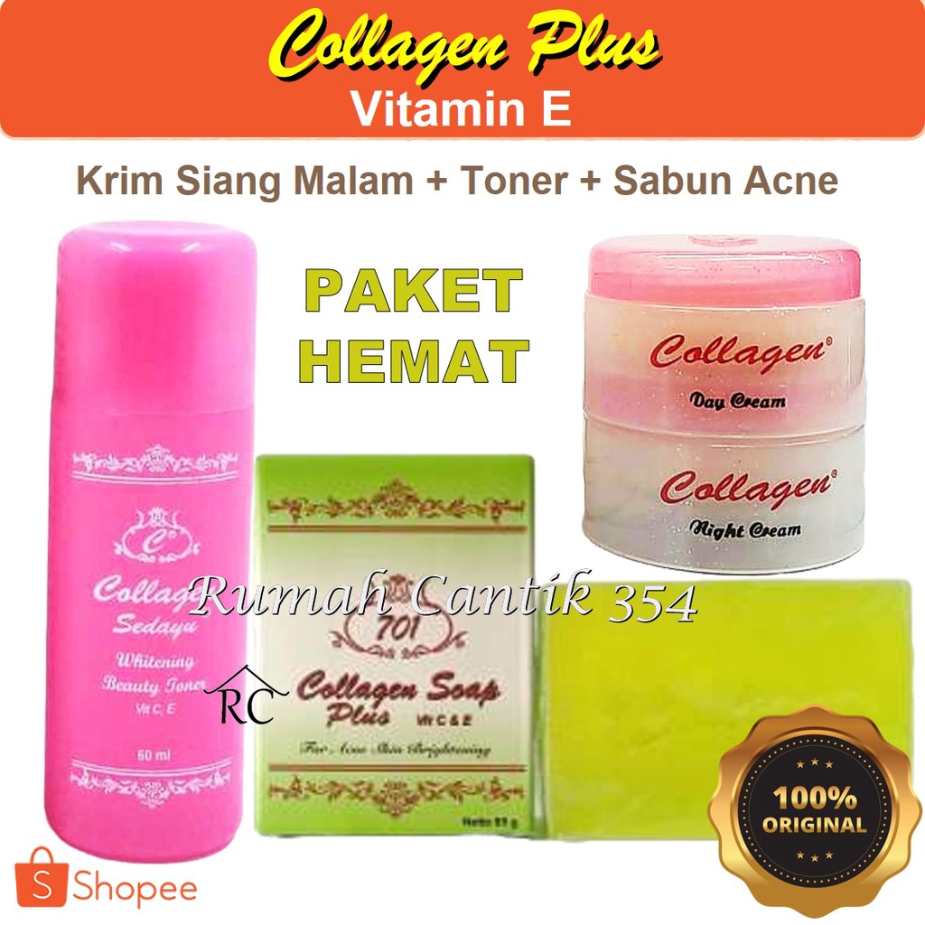 Paket Super Komplit Collagen Cream Sabun Hijau &amp; Toner Wajah Rumah Cantik 354 Paket Hemat Kecantikan Perawatan Wajah