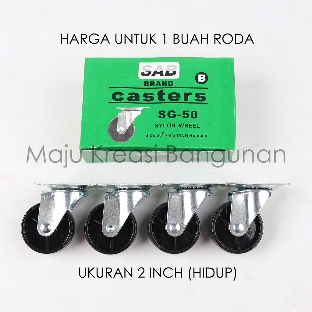 Roda Caster Nylon Hidup 2 Inch Inci Castor Putar Plastik 2Inch 2Inci Etalase Troli Trolley Kastor Putih Hitam